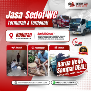 Jasa sedot WC Buduran Sidoarjo murah & terdekat. Harga NEGO SAMPAI DEAL, layanan 24 jam, cepat, bersih, profesional, dan bergaransi 100%!