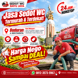 Jasa sedot WC Buduran Sidoarjo murah & terdekat. Harga NEGO sampai DEAL, layanan 24 jam, cepat, bersih, profesional, dan bergaransi 100% amanah