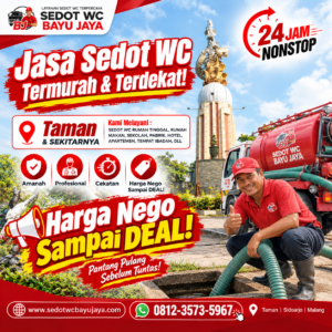 Jasa sedot WC Taman Sidoarjo murah & terdekat. Harga Nego sampai DEAL, layanan 24 jam, cepat, bersih, profesional, dan bergaransi 100% amanah