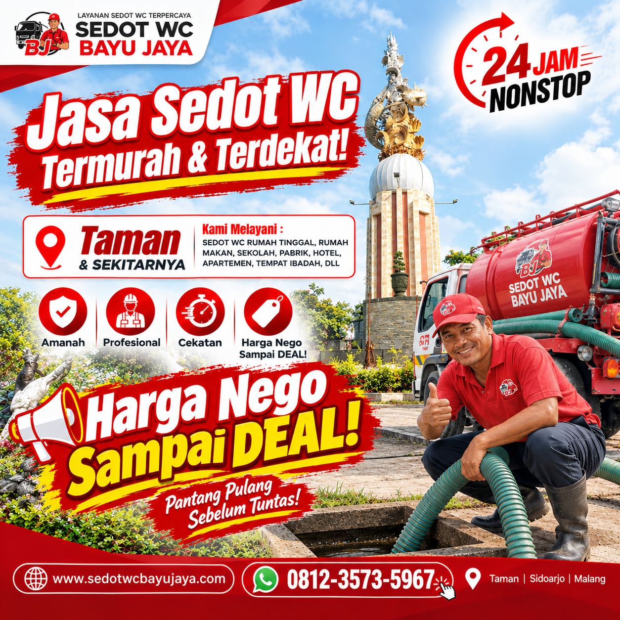 Jasa Sedot WC Taman Sidoarjo Murah Terdekat, Bergaransi 100% & Ready 24 Jam !!