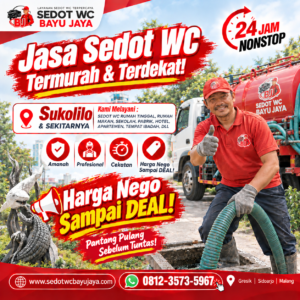 Jasa sedot WC Sukolilo Surabaya ter murah & terdekat. Harga NEGO SAMPAI DEAL, bergaransi 100%, layanan 24 jam, teknisi berpengalaman 15+ tahun